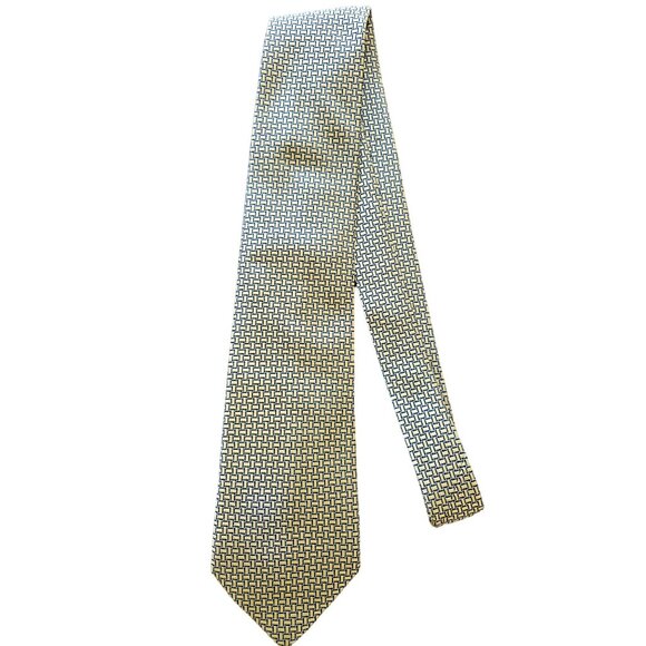Jos A Bank Signature Collection Silk Tie Gold & Blue Geometric Business Formall - Picture 6 of 6